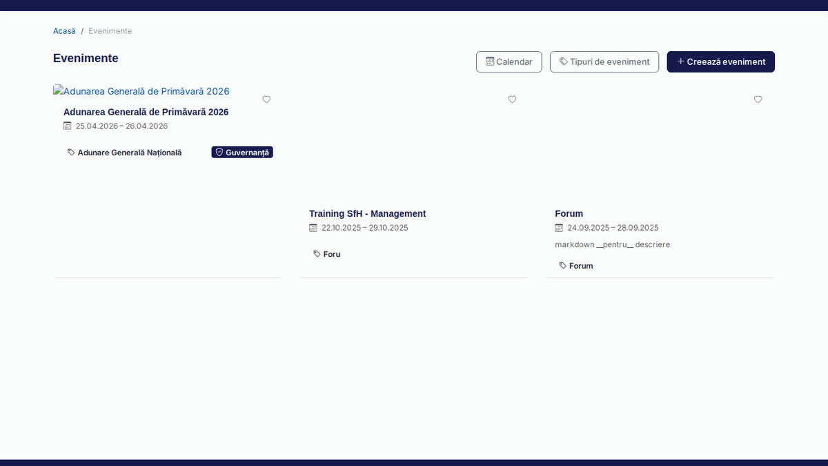 Lista evenimentelor — punctul de plecare al secțiunii.